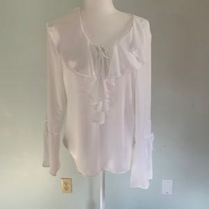 Ladies beautiful white long sleeve ruffle blouse